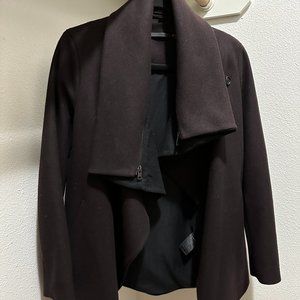 AllSaints Burgundy Jax Coat, Draped Wool Coat, US Size 8